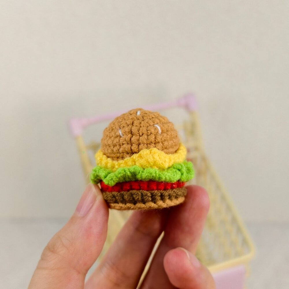 Handmade Amigurumi Crochet Hamburger Plushie - Picture 1 of 5
